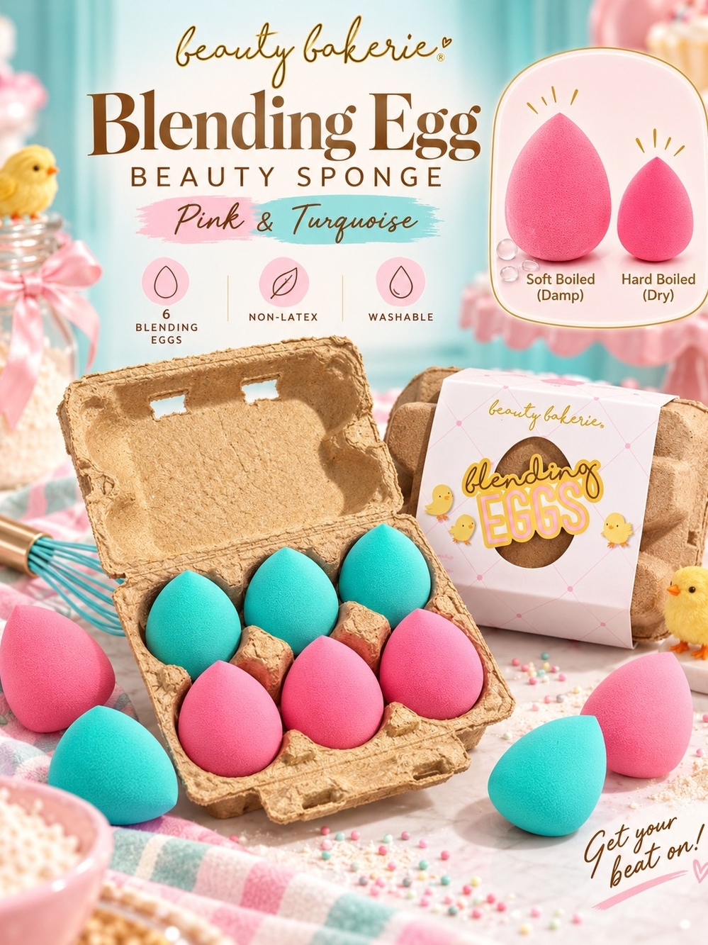 Beauty Bakerie Blending Egg Beauty Sponge – Pink & Turquoise